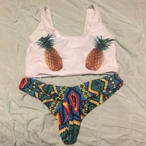 Zaful pineapple scoop bikini top w/ thong bottoms